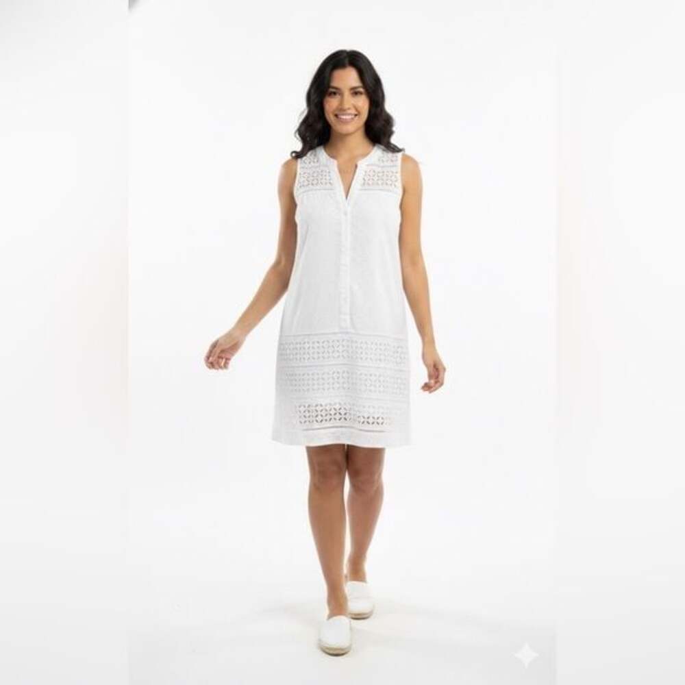 Ann Taylor Loft Eyelet V Neck White Dress Sz 6